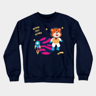 Space tiger or astronaut in a space suit with cartoon style. Crewneck Sweatshirt
